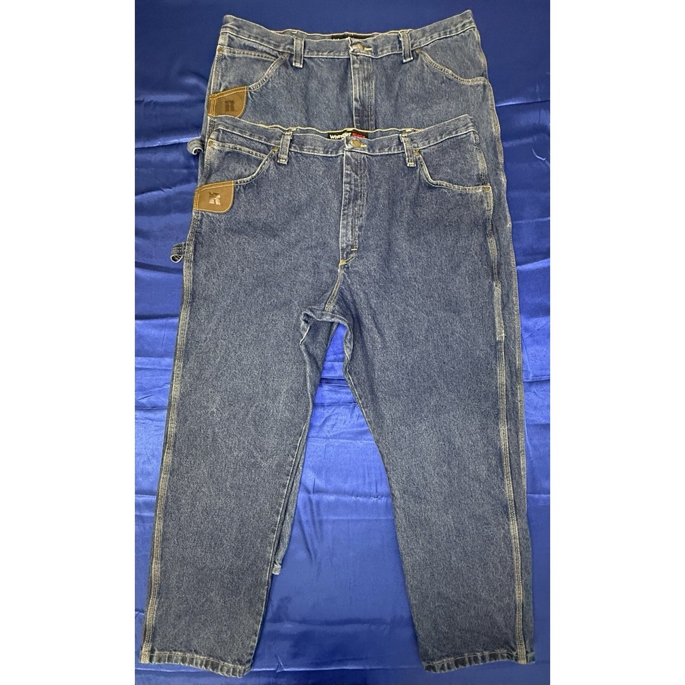 2 Wrangler Riggs Workwear Men's 42x32 Antique Indigo Blue Denim Carpenter Jeans